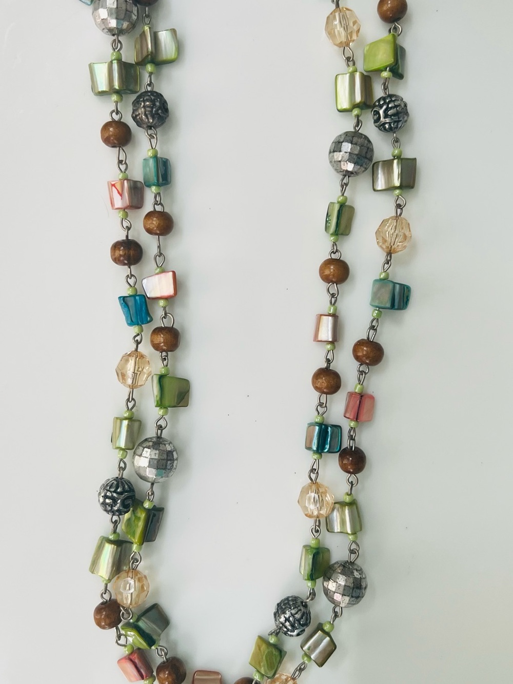 Multi-Colored Beaded Women's Necklace - Abalone, Wood and Beads